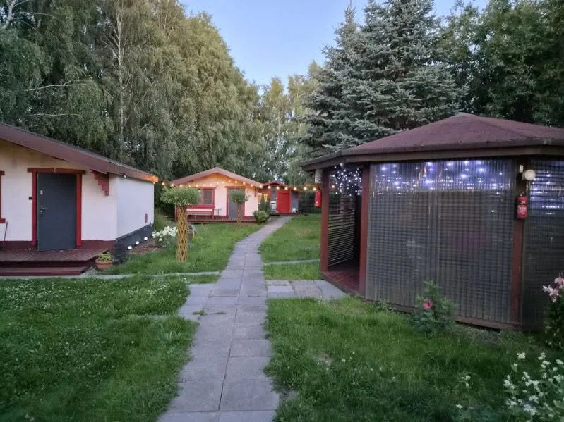 Path between the cottages in the evening
