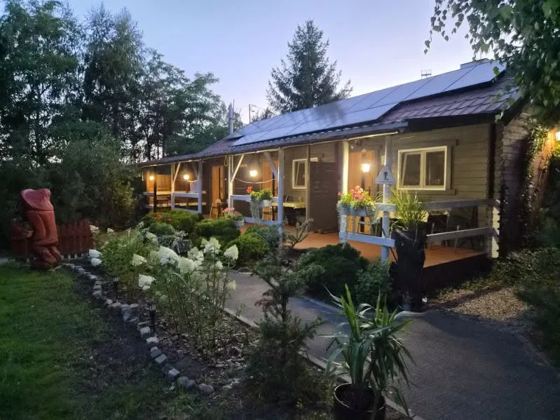 Cottage and garden at dusk